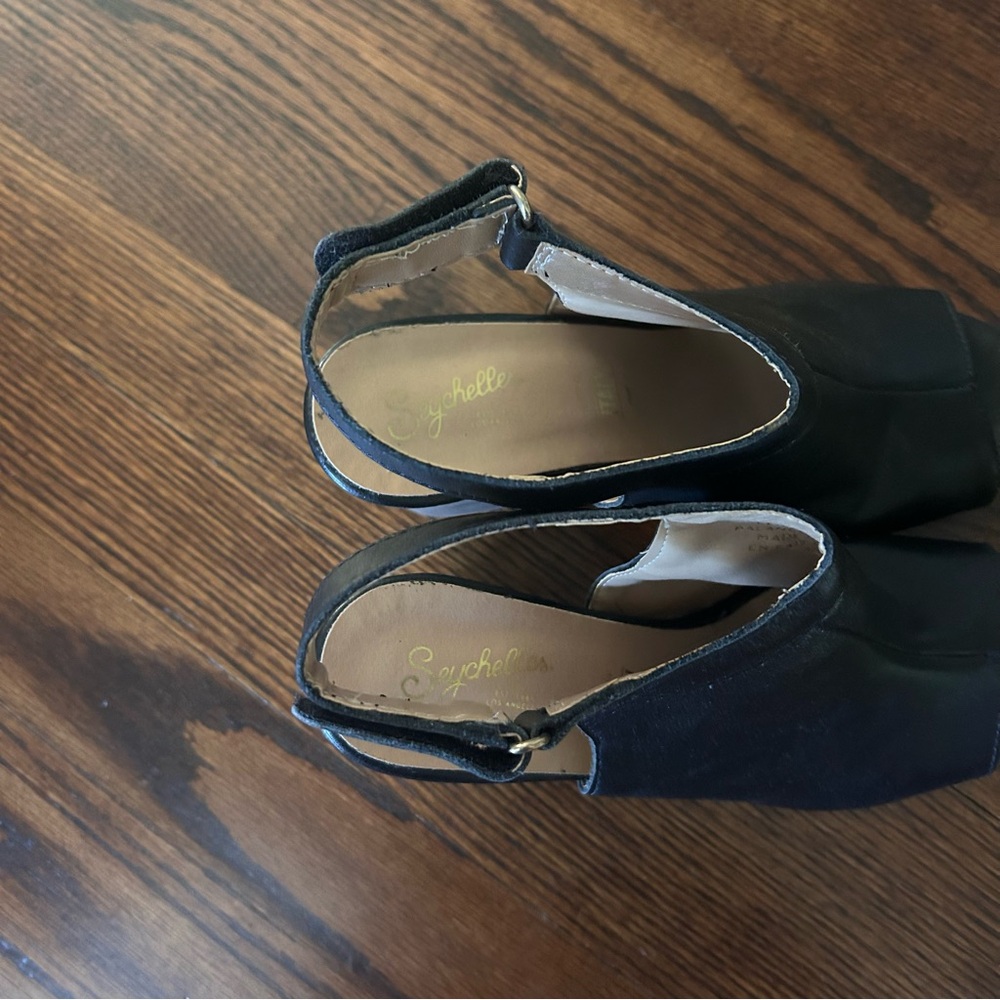 Seychelles Black Peep Toe Leather High Heel Sandals Size 8 - Picture 5 of 10